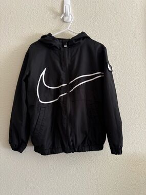 Nike Kids Black Hooded Windbreaker Jacket with White Swoosh Sz 4T